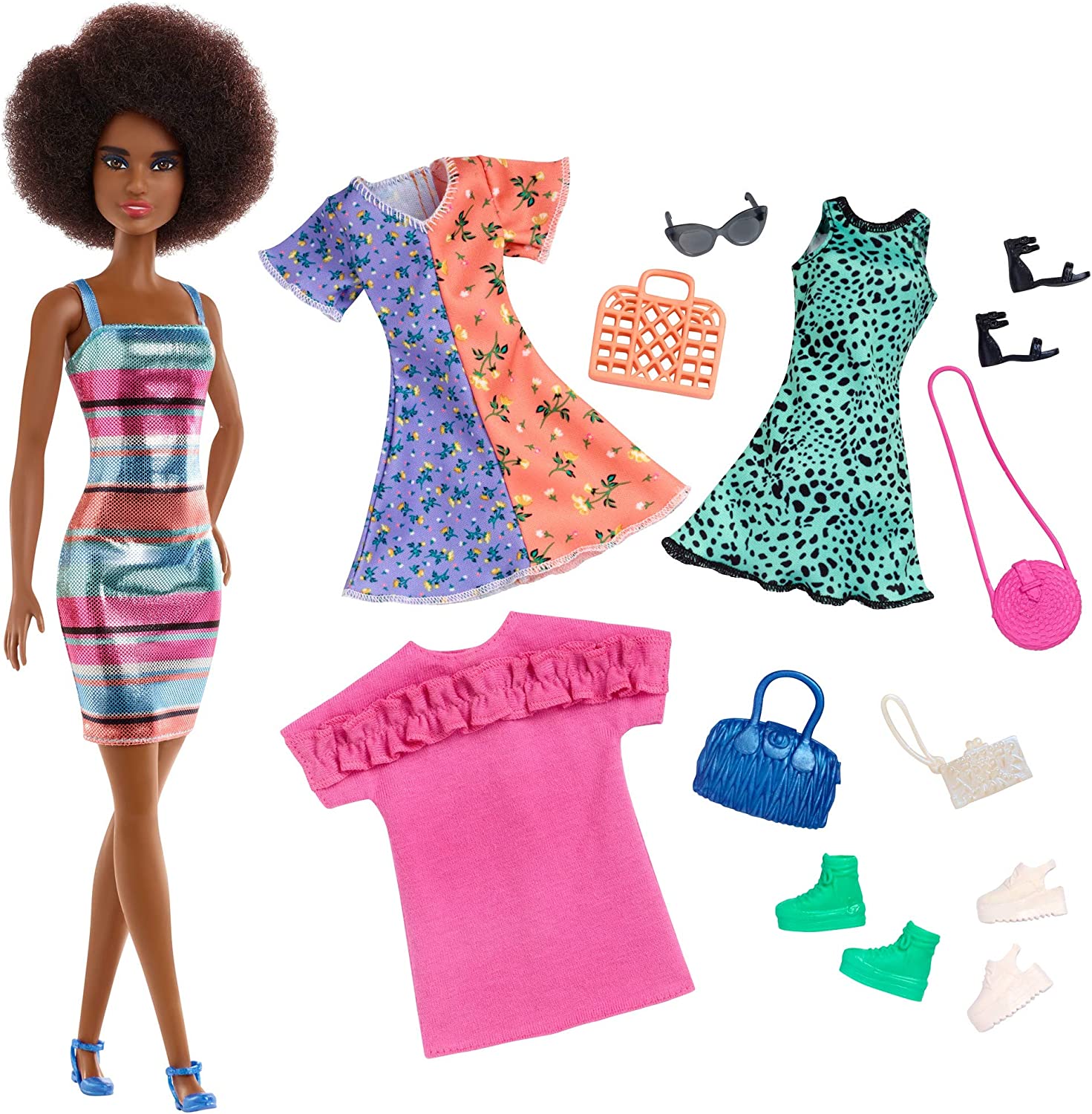 Barbie Noire Aux Yeux étoilés Avec Des Cheveux Afro Tressés Roses Générés  Par Ai
